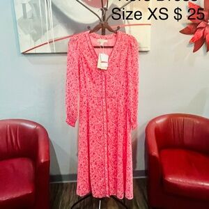 Michael Kors Pink Floral Long Sleeve Dress